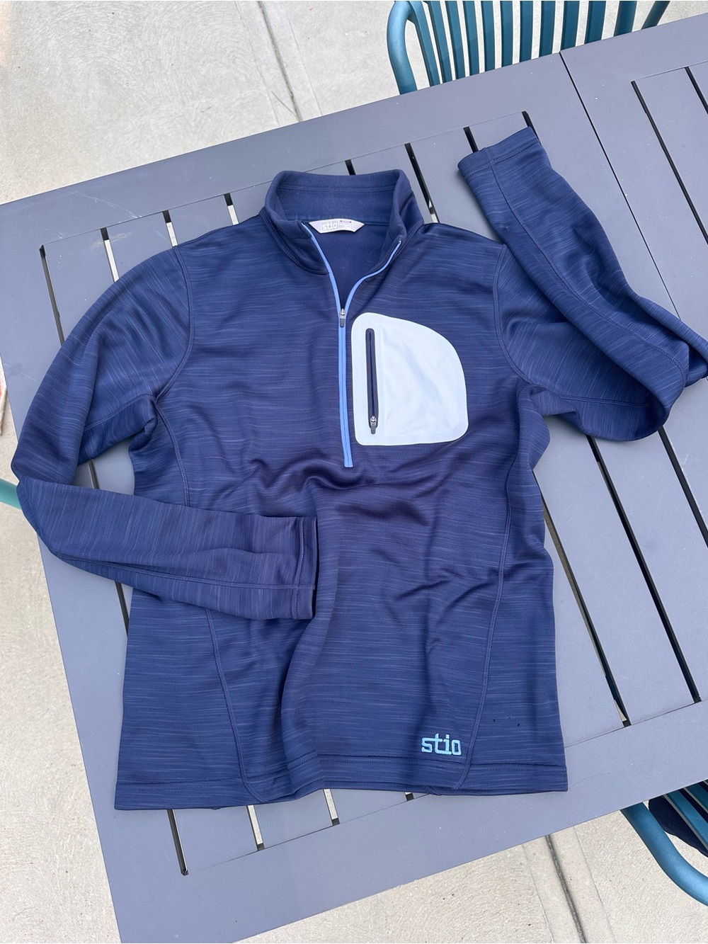 Stio Women’s Navy Half-Zip Pullover with Light Pocket Accent - Size L